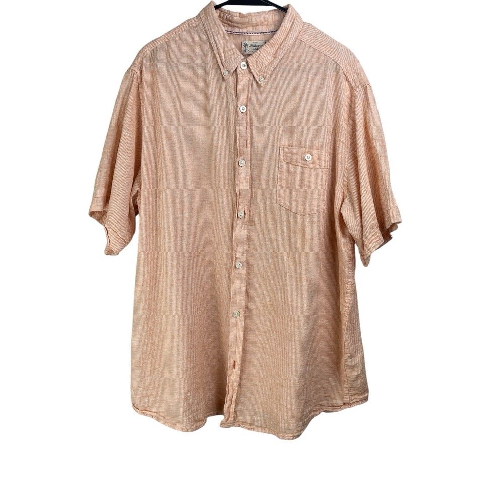 Weatherproof‎ Vintage Mens Short Sleeve Washable Linen Woven Shirt Orange XXL